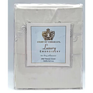 Cannon Court of Versailles KING Pillowcases Pair (2) Embroidery Ivory Sealed New